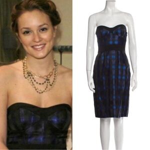 Diane Von Furstenberg Strapless Blue Black Dress ASO Blair Waldorf Gossip Girl